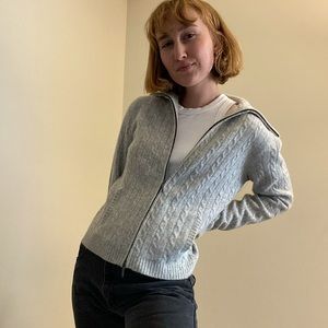 Ralph Lauren Grey heathered cable knit zip sweater